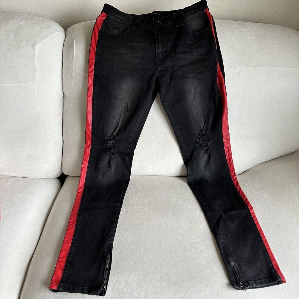 Kayden K Skinny Taped Red Black Jeans Size 31